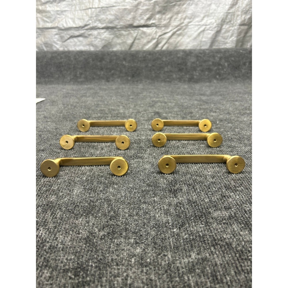 Set of 6 Satin Brass Modern Cabinet Pulls 3.75 " Center to Center Gold Handles